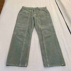 Agolde straight legs color denim with patch details, size 28, lightly worn